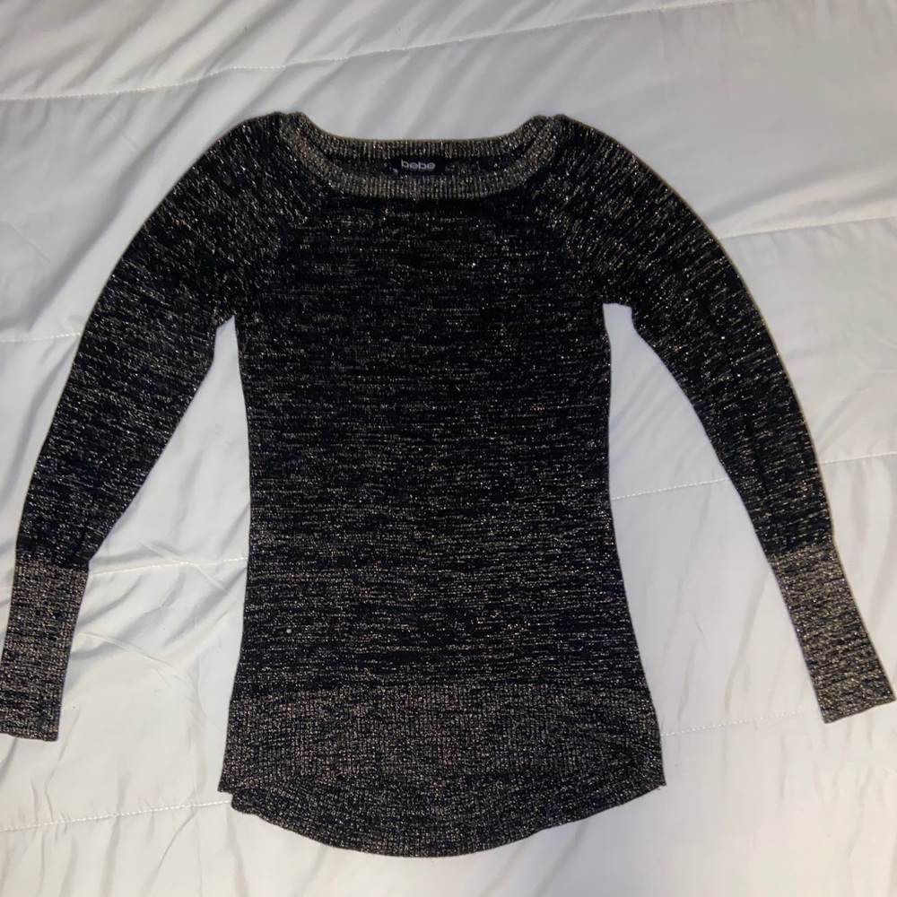 Bebe metallic gold long sleeve sweater (xs)